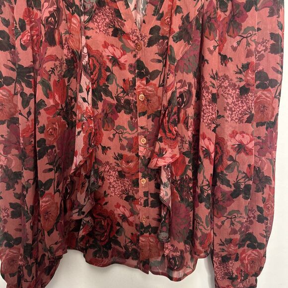 Paige Elynne Silk Blouse Womens Small Floral Tie Garden Party Wedding Guest Rose - Picture 3 of 6